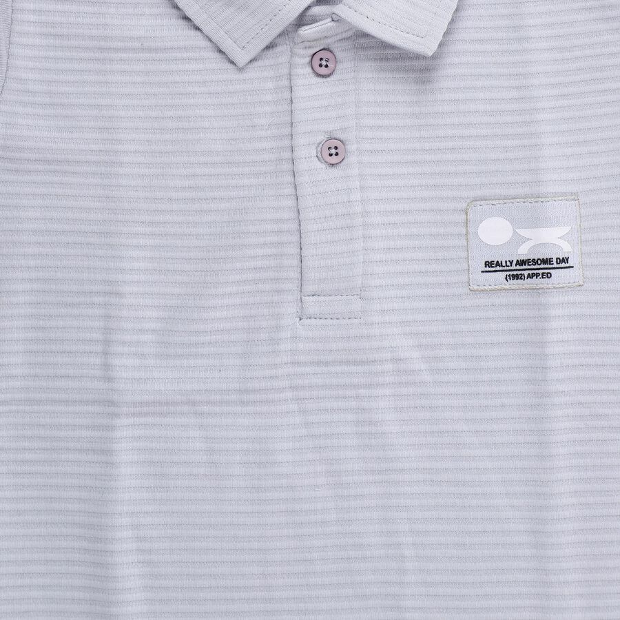 Boys' Light Blue Cotton Polo Neck Striped T-Shirt, हल्का नीला, large