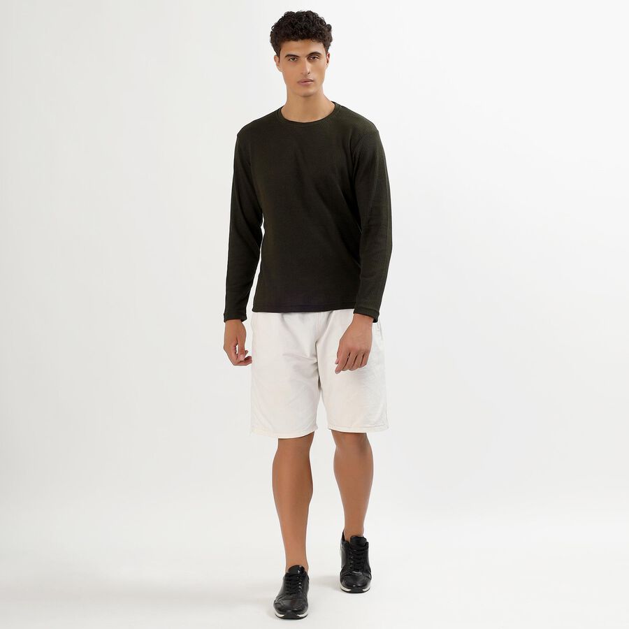Men's Dark Olive Green Crew Neck Casual Full Sleeve T-Shirt , खाकी, large image number null