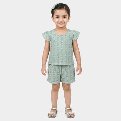 Girls Mint Green Round Neck Short Upper and Bottom Set