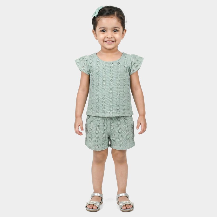 Girls Mint Green Round Neck Short Upper and Bottom Set, Light Green, large