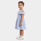 Girls' Light Blue Fit and Flare Striped Floral Print Frock, Light Blue, small