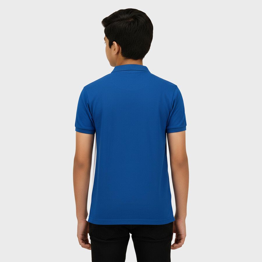 Boys Midnight Blue Cotton Crew Neck Casual Half Sleeve T-Shirt, Mid Blue, large