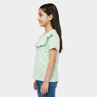Girls Mint Green Cotton Round Neck Casual T-Shirt, Light Green, small