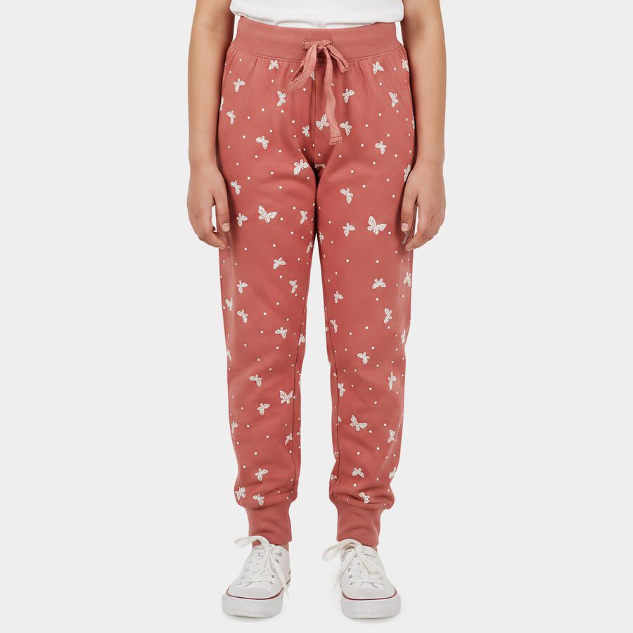Girls Pink Regular Fit Solid Pyjama, हल्का गुलाबी, large