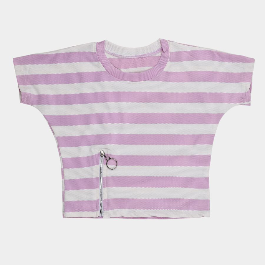 Girls' Lilac Round Neck Casual T-Shirt, लाइलेक, large