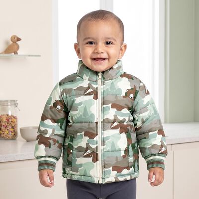 Infants Light Green Stand Collar Puffer Jacket