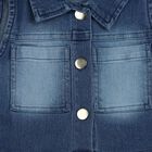 Girls' Blue Sleeveless Shirt Style Button Front Frock, मध्यम नीला, small