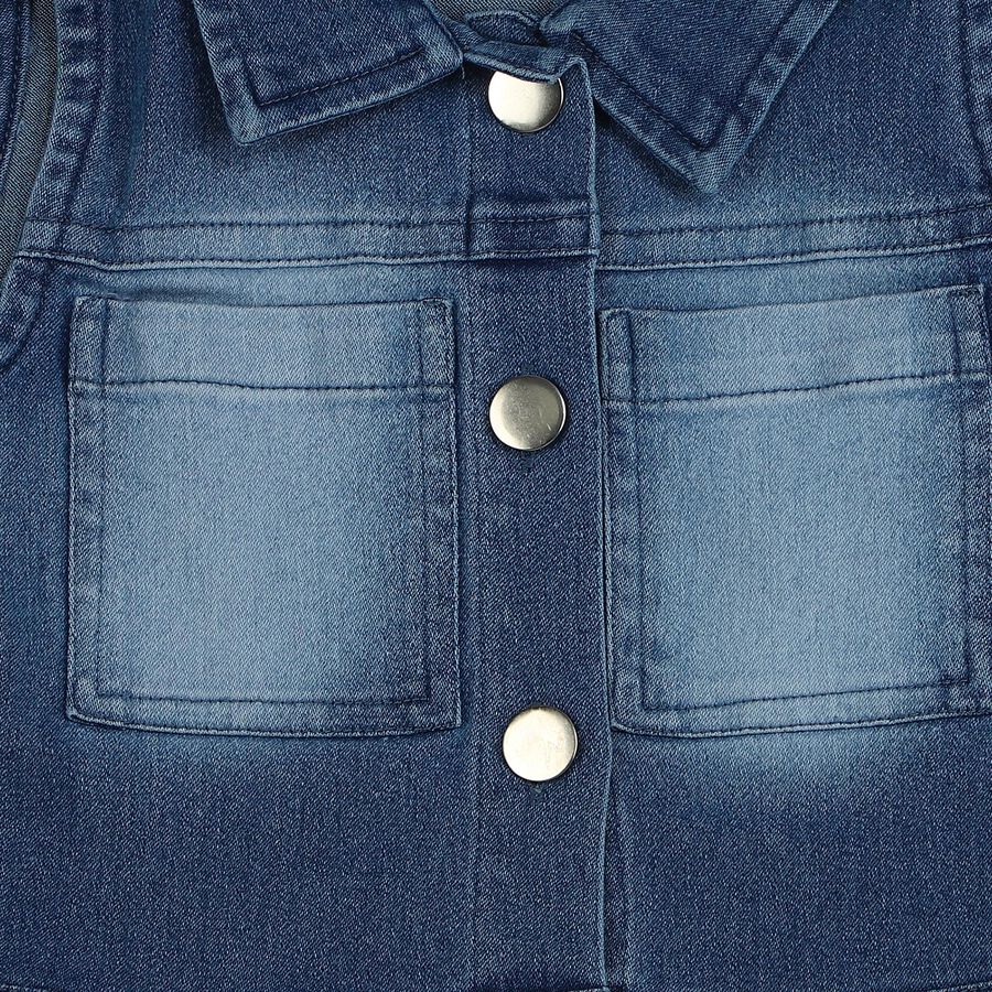 Girls' Blue Sleeveless Shirt Style Button Front Frock, मध्यम नीला, large