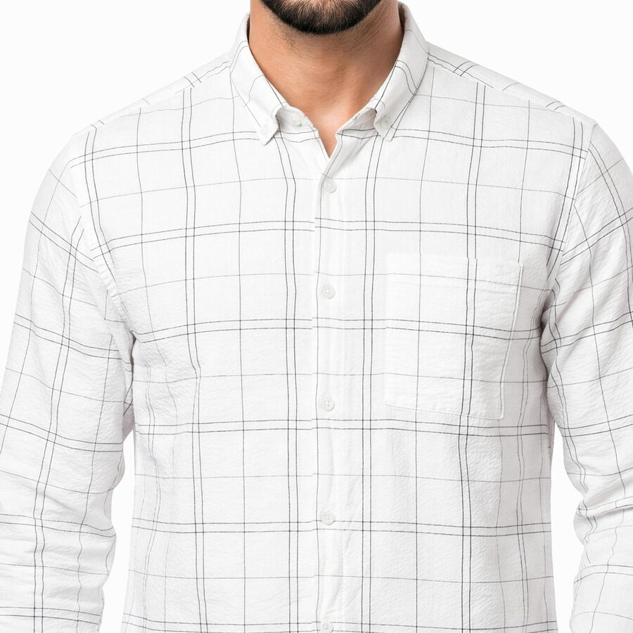 Men's White Cotton Long Sleeve Button-Down Regular Fit Casual Shirt, सफ़ेद, large