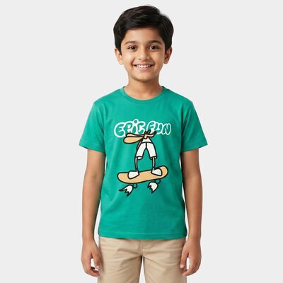 Boys Green Crew Neck Regular Boys T-Shirt