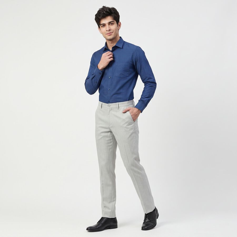 Men's Grey Slim Fit Flat-Front Formal Trousers, हल्का ग्रे, large