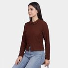 Women's Brown Mock Neck Ribbed Top, भूरा, small