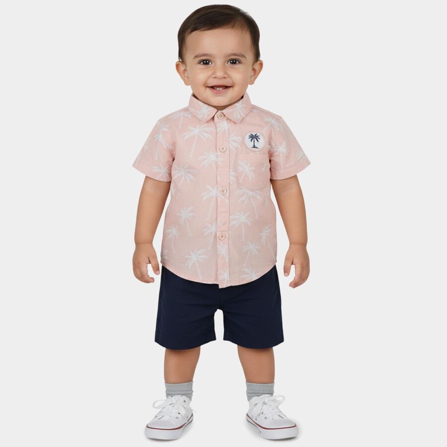 Infants Peach Cotton Half Sleeve Classic Casual Shirt, Peach, large