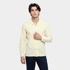 Men's Cream Cotton Camp Collar Shirt, ऑफ व्हाइट, small
