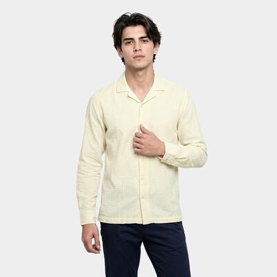 Men's Cream Cotton Camp Collar Shirt