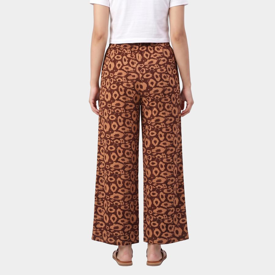 Women Brown Wide Leg Printed Trousers, भूरा, large