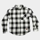 Boys' Black Cotton Checked Regular Fit Shirt, Black, small