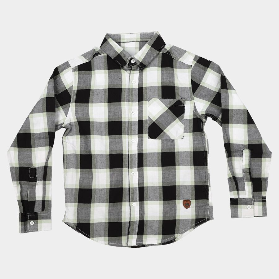 Boys' Black Cotton Checked Regular Fit Shirt, Black, large