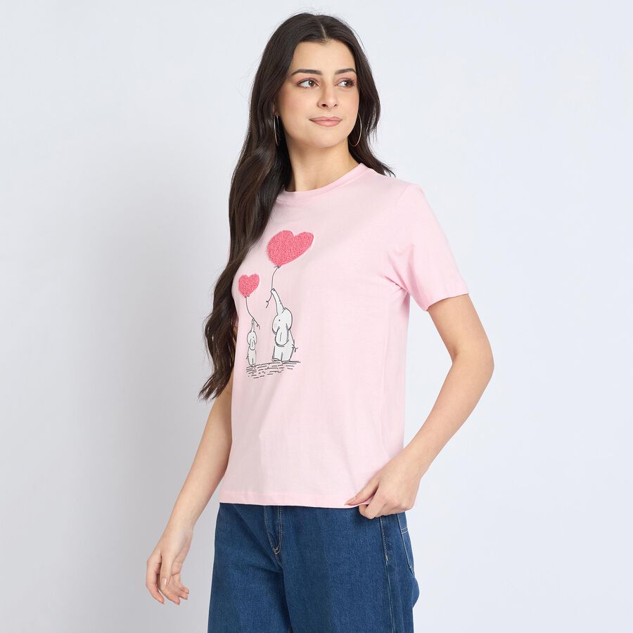 Ladies' 100% Cotton Round Neck T-Shirt, गुलाबी, large