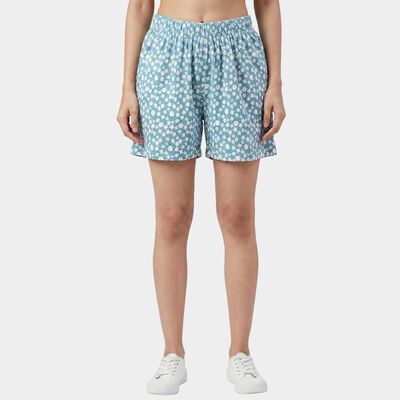 Women's Blue Regular Fit Drawstring Lounge Shorts
