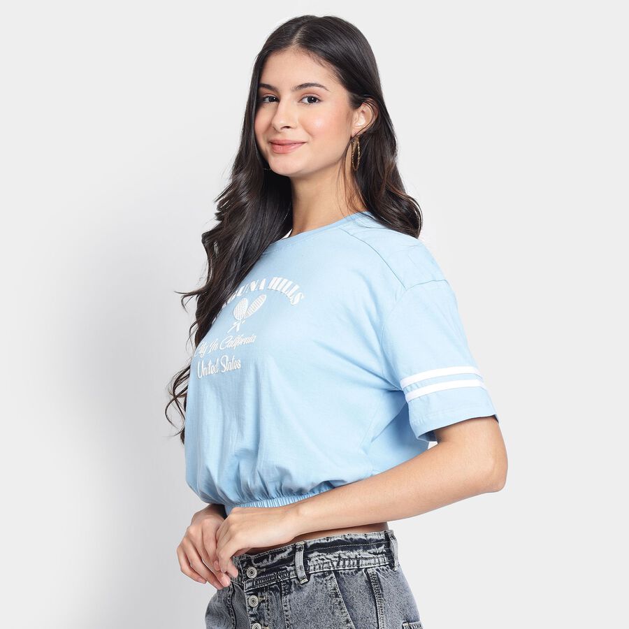 Ladies' 100% Cotton Crop  Top, हल्का नीला, large image number null