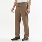 Men's Muted Brown Slim Fit Flat-Front Casual Trousers, भूरा, small