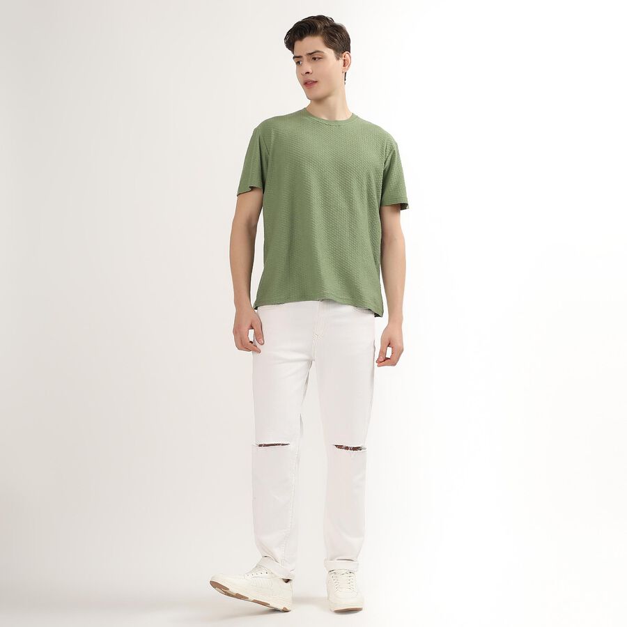 Men's Light Sage Green Round Neck Casual T-Shirt, Light Green, large