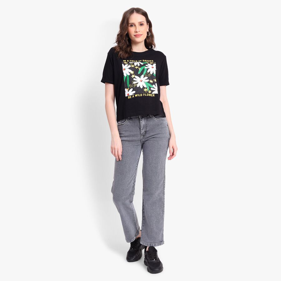 Ladies' Round Neck T-Shirt, काला, large image number null