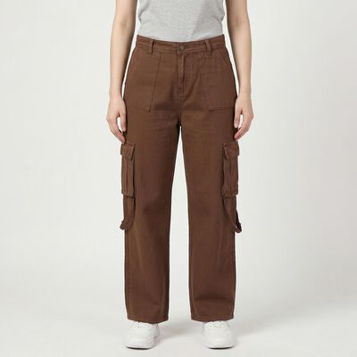 Women's Brown Regular Fit Cotton Jeans