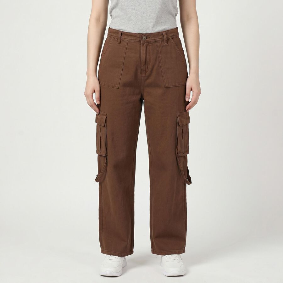 Women's Brown Regular Fit Cotton Jeans, Brown, large
