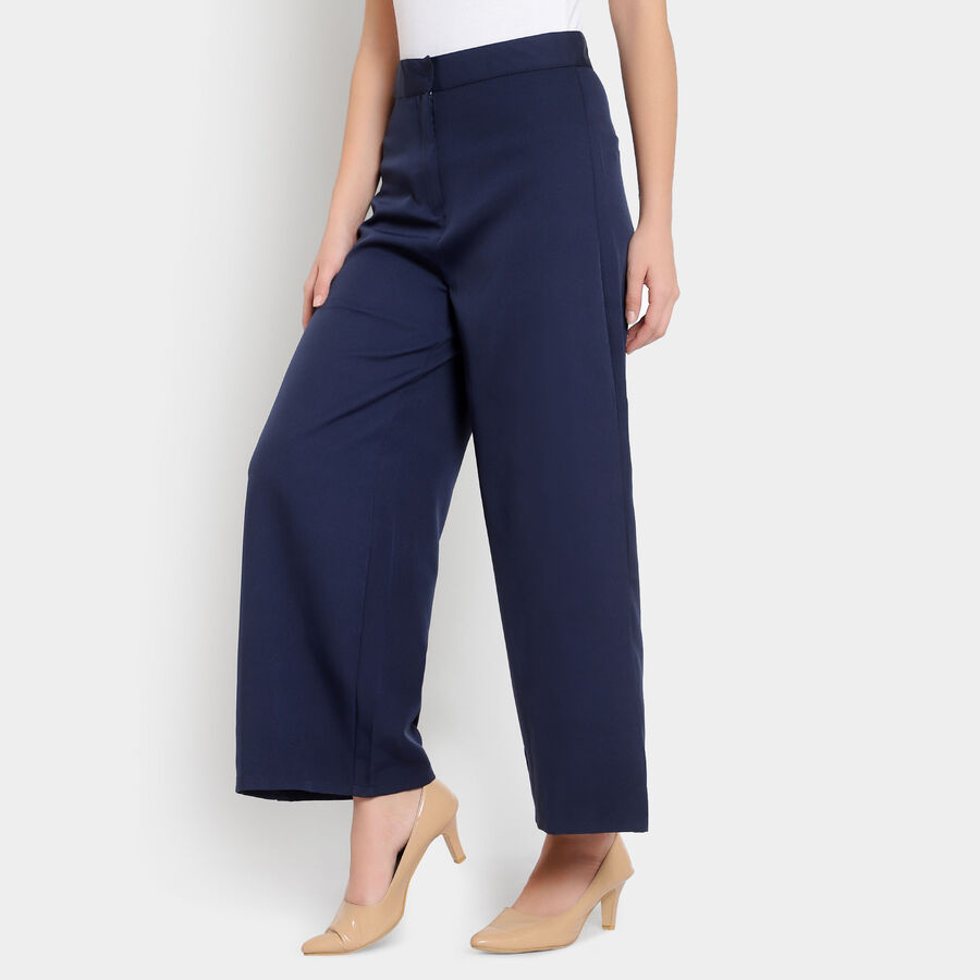 Solid High Rise Trousers, Navy Blue, large image number null