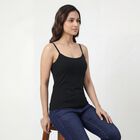 Women's Black Cotton Blend Scoop Neck Slip, काला, small