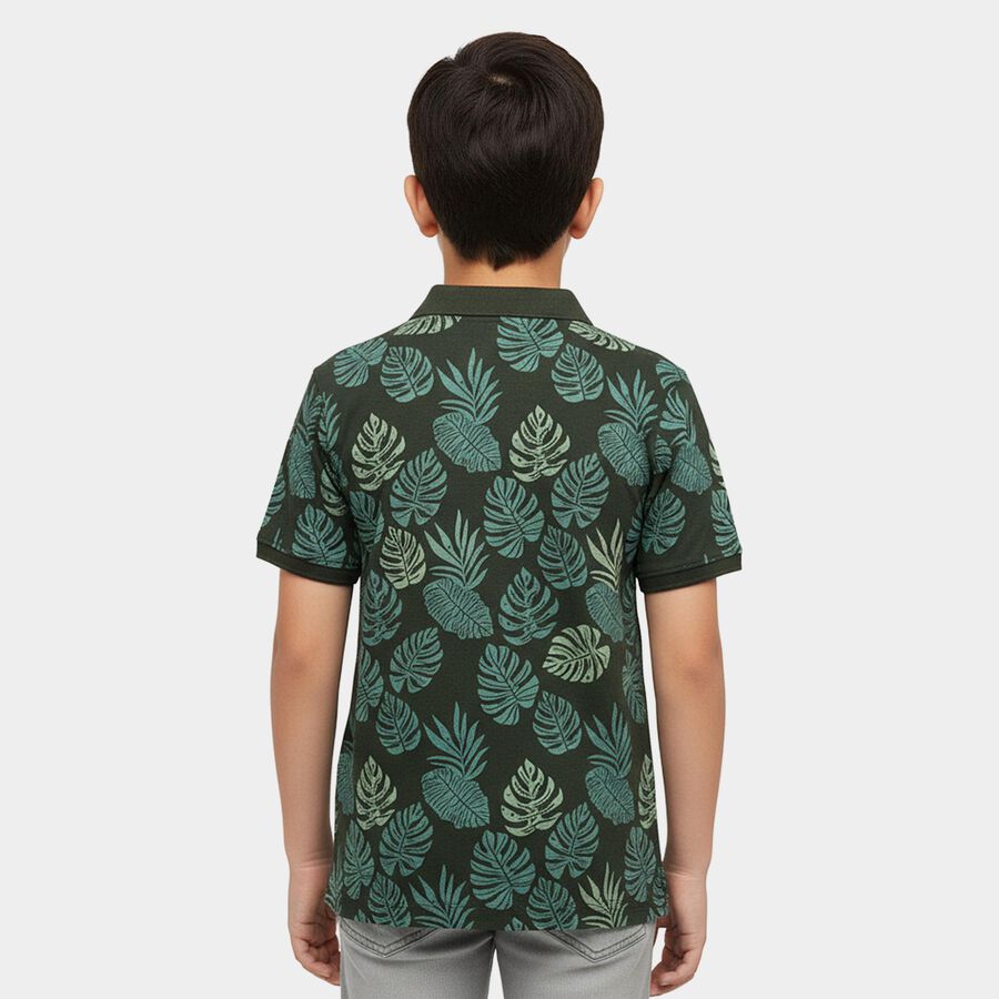 Boys' Olive Cotton Round Neck Graphic Printed Half Sleeve T-Shirt, Olive, large