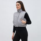 Women's Light Grey High Neck Sleeveless Puffer Jacket, Light Grey, small image number null