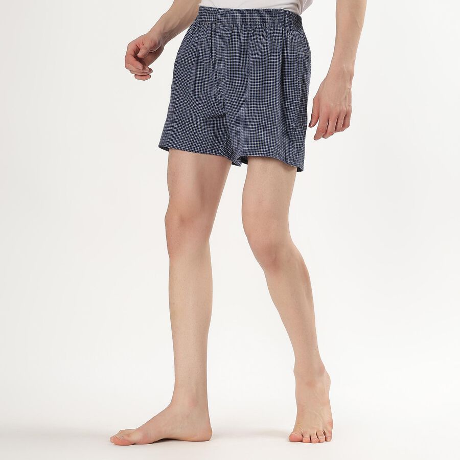 Men's Navy Checked Inner Elastic Boxers, Mid Blue, large image number null