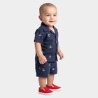 Infants' Navy Blue Cotton Collar Neck Anchor Printed Baba Suit, Navy Blue, small