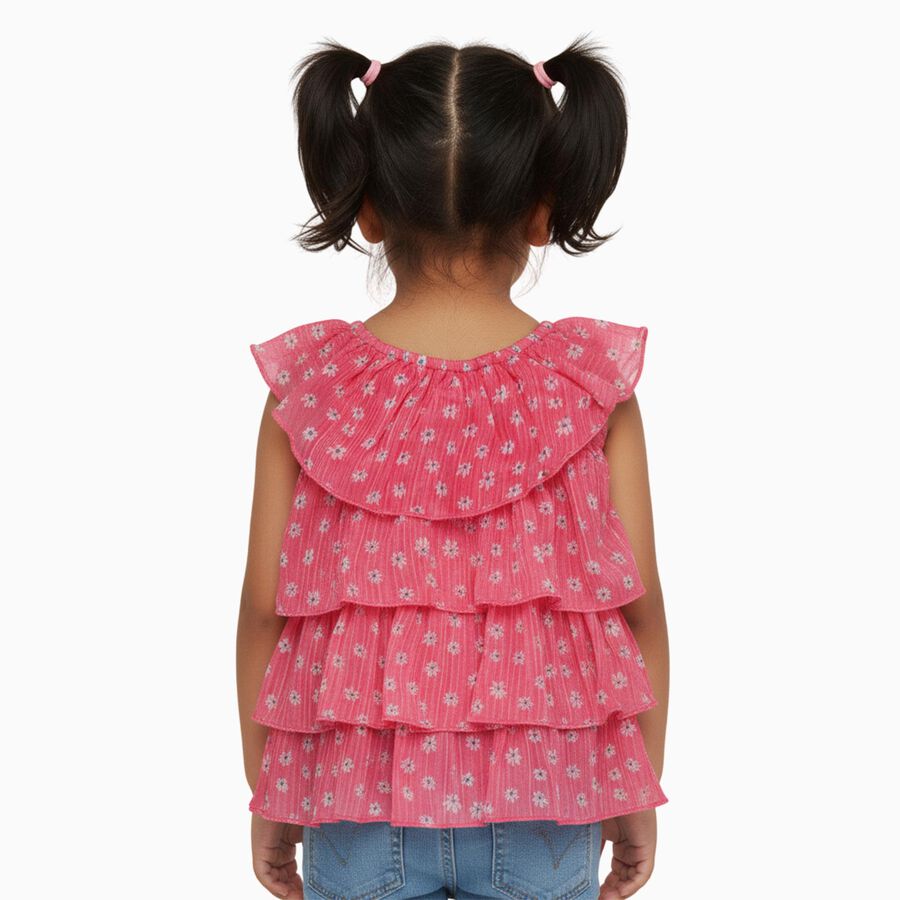 Girls Bright Pink Round Neck Casual Sleeveless T-Shirt, Pink, large