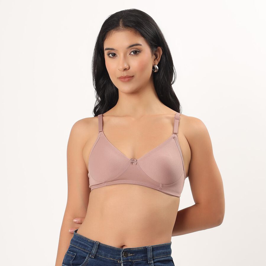 Women's Brown V-Neck Wireless Bra, Brown, large