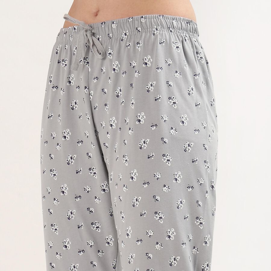 Women's Light Grey Regular Fit Floral Printed Cotton Blend Pyjama, हल्का ग्रे, large