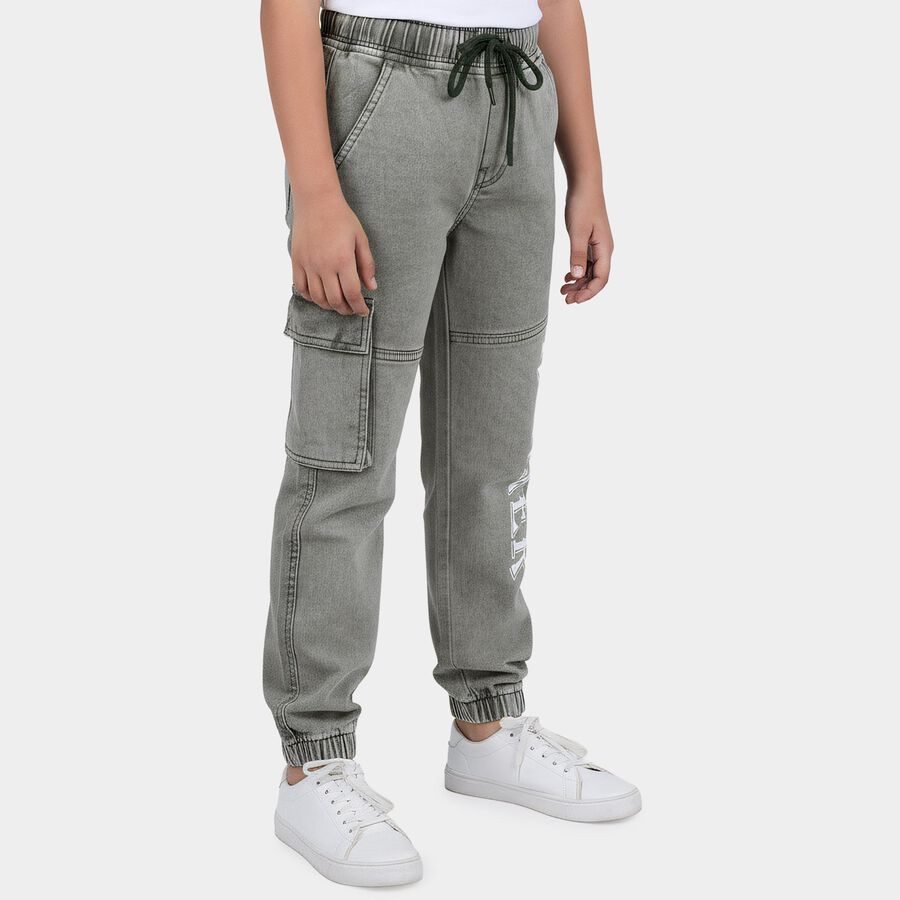 Boys' Olive Green Jogger Fit Cargo Printed Jeans, Olive, large