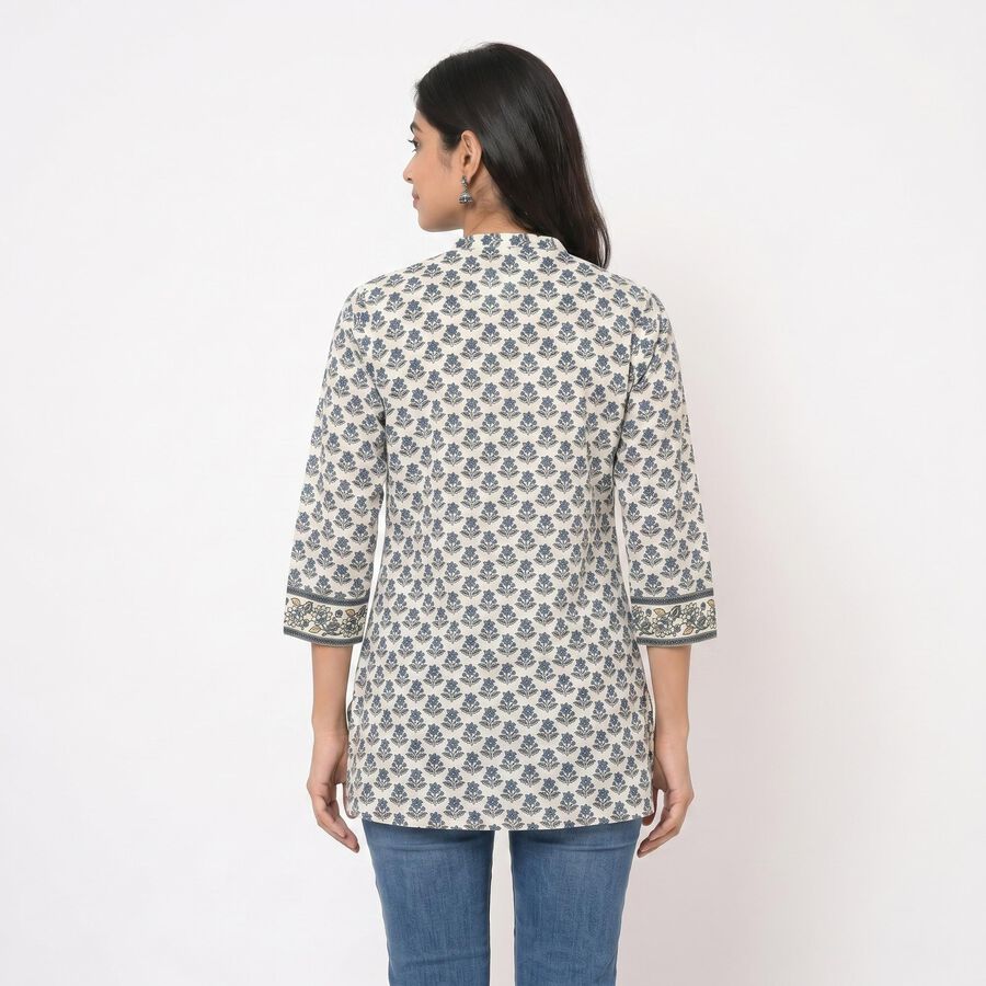 Women's Cream Notch Neck Floral Printed Kurti, Off White, large