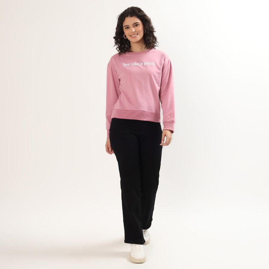 Women's Dusty Pink Crew Neck Casual Sweatshirt, Pink, large image number null