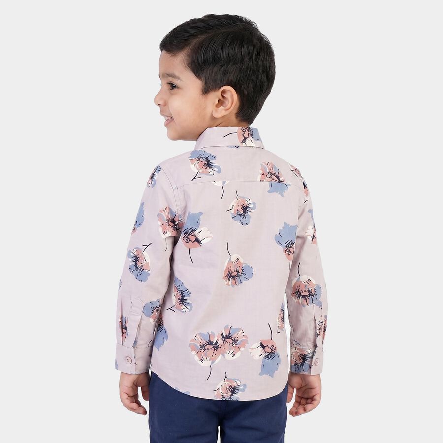Boys Pink Cotton Long Sleeve Collar Shirt, Pink, large
