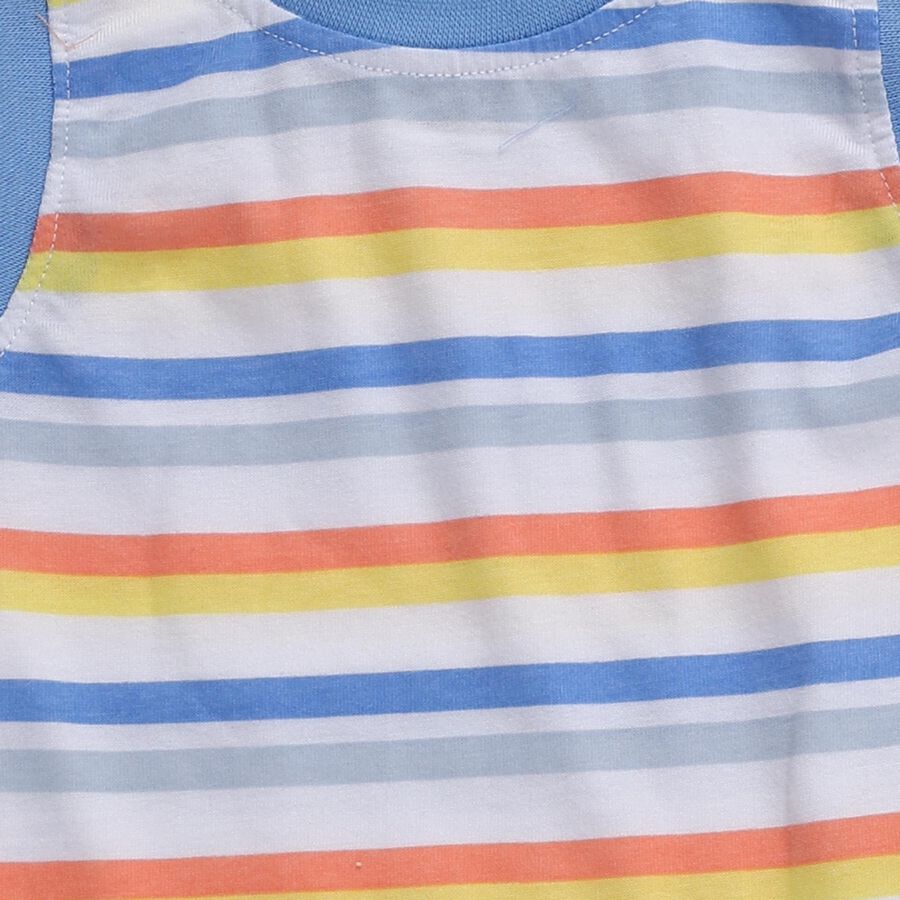Infants' Blue 100% Cotton Round Neck Striped Baba Suit, Mid Blue, large