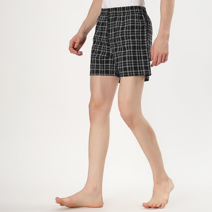 Men's Dark Charcoal Black Checked Elastic Waist Boxers, Black, large image number null
