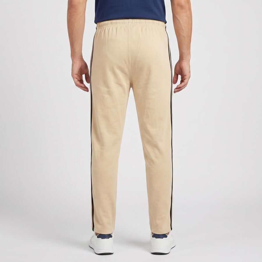 Men's Beige Regular Fit Side-Striped Track Pants, गहरा पीला, large