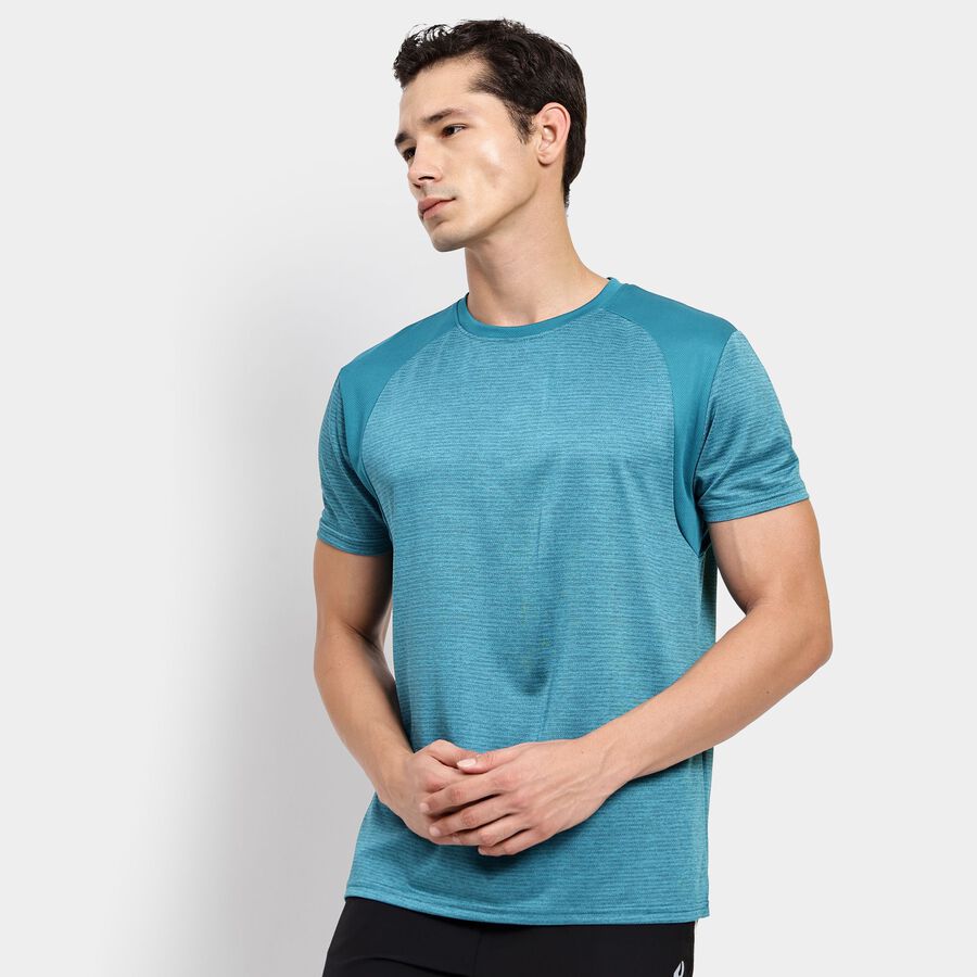 Men's Round Neck Half Sleeves T-Shirt, Teal Blue, large image number null