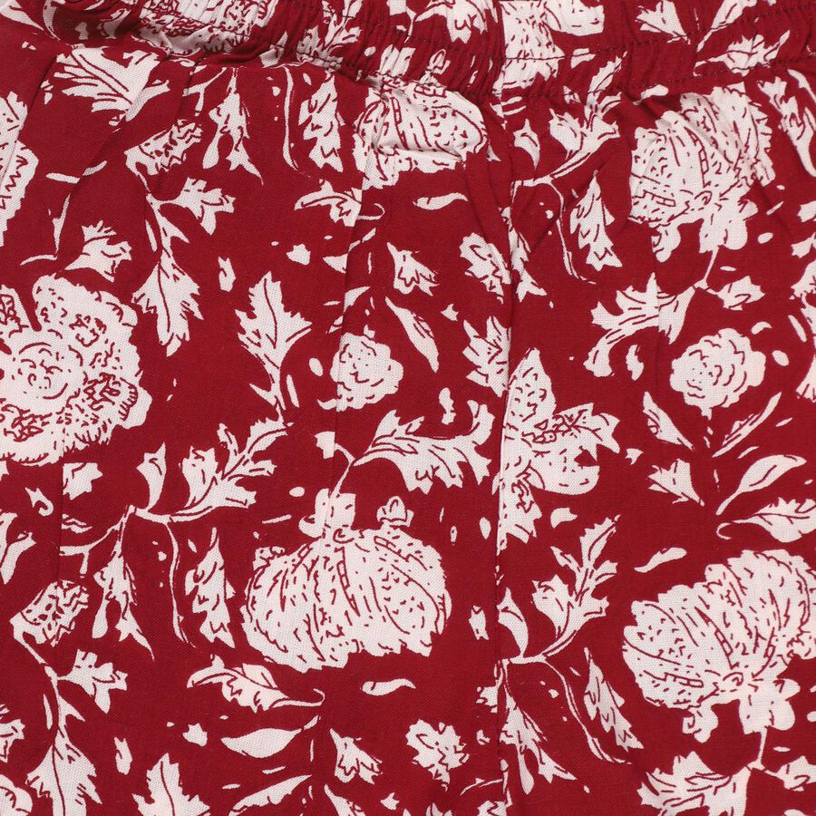 Girls Deep Crimson Red Viscose Floral Printed Kurta and Pant Fusion Set, Wine, large image number null