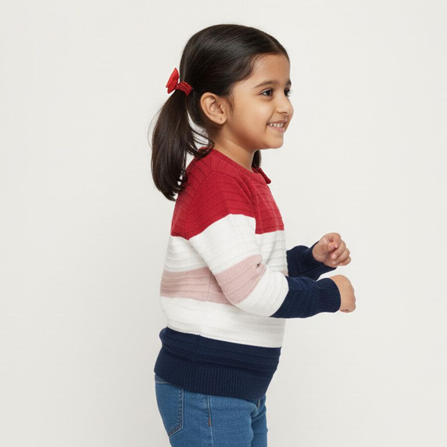 Girls' Multicolor Crew Neck Casual Pullover, रानी (फ्यूशिया), large image number null