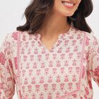 Women's Soft Pink Notch Neck Floral Printed Kurta, Pink, small image number null